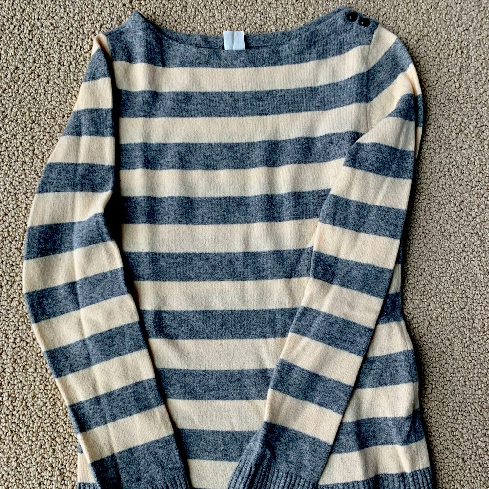J. Crew boatneck wool and cashmere striped sweater with button detail